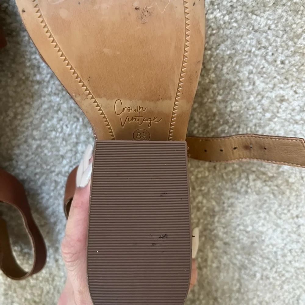 Crown Vintage Women's Brown Leather Wedge Heel Sandals Size 8.5 - Picture 7 of 8